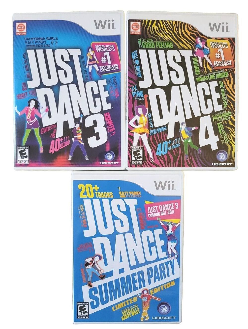 Just Dance 3, Just Dance 4, and Just Dance Summer Party Wii Games Bundle